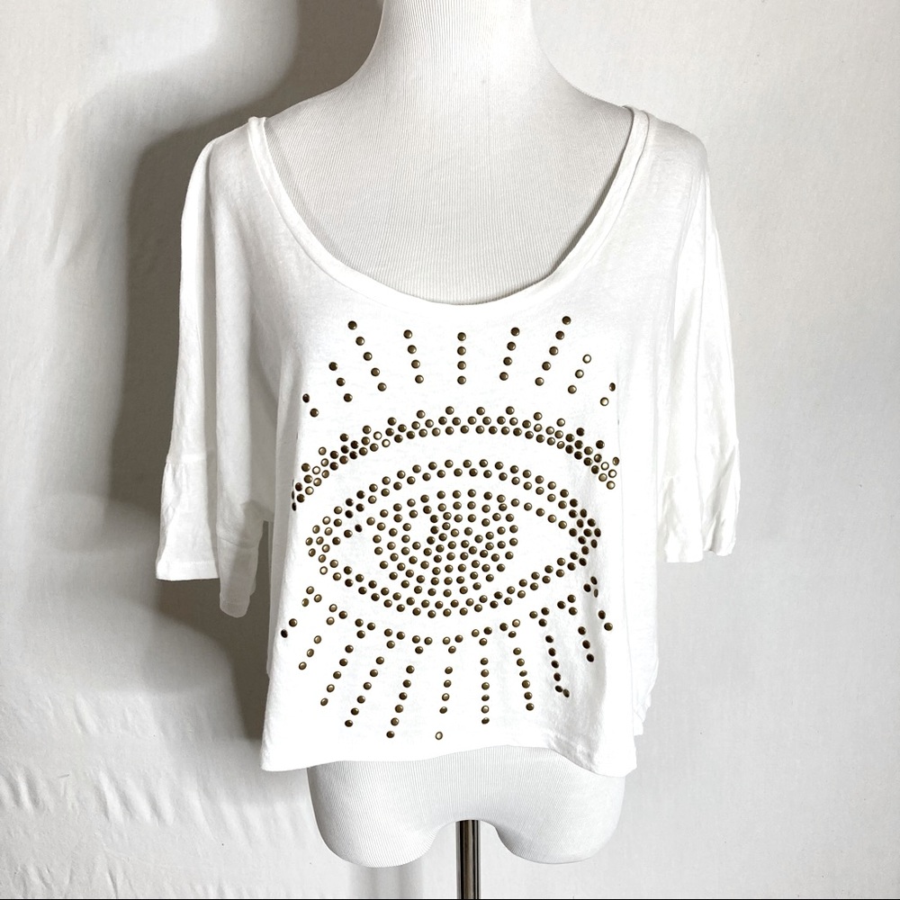 Knot Sisters Isabella Studded Evil Eye White Tee Medium